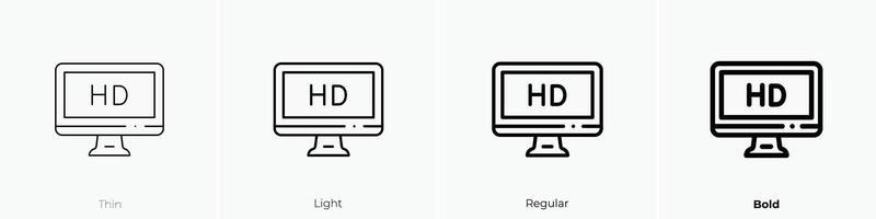 hd icono. delgado, luz, regular y negrita estilo diseño aislado en blanco antecedentes vector