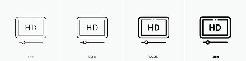 hd film icon. Thin, Light, Regular And Bold style design isolated on white background vector