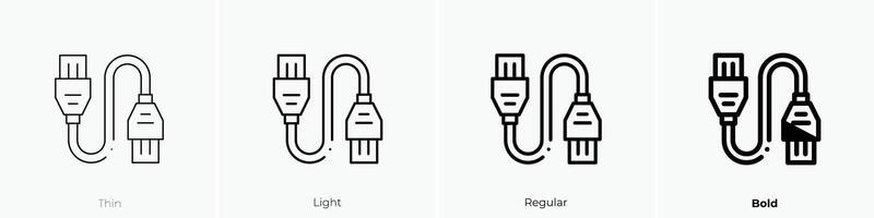 hdmi cable icon. Thin, Light, Regular And Bold style design isolated on white background vector