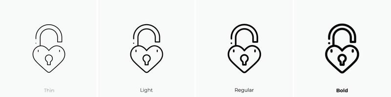 heart lock icon. Thin, Light, Regular And Bold style design isolated on white background vector