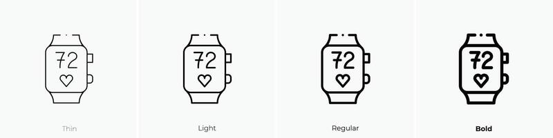 corazón Velocidad monitor icono. delgado, luz, regular y negrita estilo diseño aislado en blanco antecedentes vector