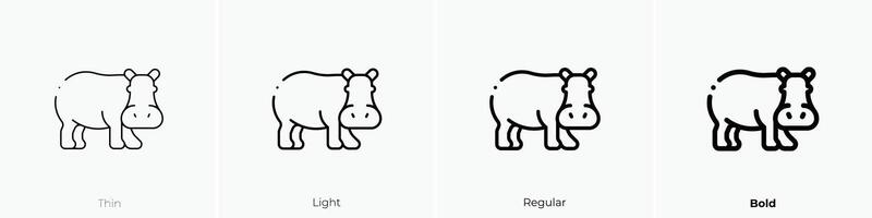 hipopótamo icono. delgado, luz, regular y negrita estilo diseño aislado en blanco antecedentes vector