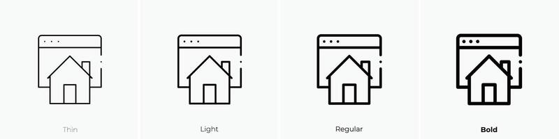 página principal icono. delgado, luz, regular y negrita estilo diseño aislado en blanco antecedentes vector