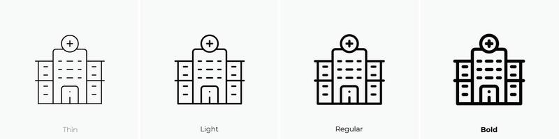 hospital icono. delgado, luz, regular y negrita estilo diseño aislado en blanco antecedentes vector