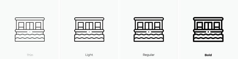 houseboat icon. Thin, Light, Regular And Bold style design isolated on white background vector