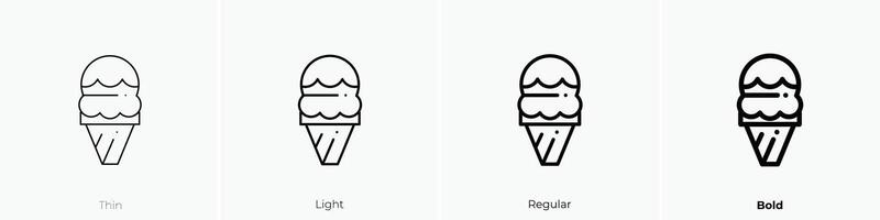 hielo crema icono. delgado, luz, regular y negrita estilo diseño aislado en blanco antecedentes vector