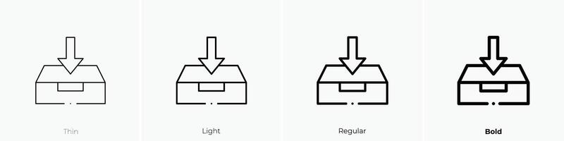 bandeja de entrada icono. delgado, luz, regular y negrita estilo diseño aislado en blanco antecedentes vector