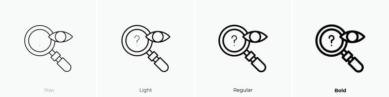 investigación icono. delgado, luz, regular y negrita estilo diseño aislado en blanco antecedentes vector