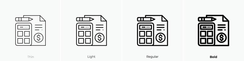 invoice icon. Thin, Light, Regular And Bold style design isolated on white background vector