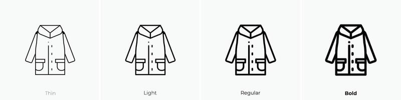 chaqueta icono. delgado, luz, regular y negrita estilo diseño aislado en blanco antecedentes vector