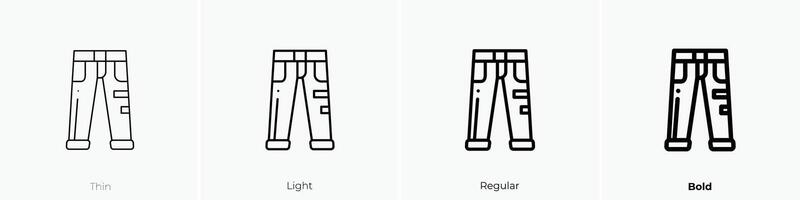pantalones icono. delgado, luz, regular y negrita estilo diseño aislado en blanco antecedentes vector