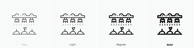 irrigation system icon. Thin, Light, Regular And Bold style design isolated on white background vector