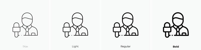 journalist icon. Thin, Light, Regular And Bold style design isolated on white background vector