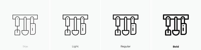 cocina herramientas icono. delgado, luz, regular y negrita estilo diseño aislado en blanco antecedentes vector