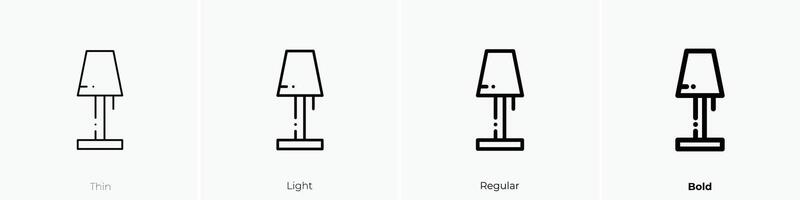 lámpara icono. delgado, luz, regular y negrita estilo diseño aislado en blanco antecedentes vector