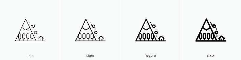 deslizamiento de tierra icono. delgado, luz, regular y negrita estilo diseño aislado en blanco antecedentes vector