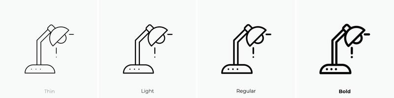 lámpara icono. delgado, luz, regular y negrita estilo diseño aislado en blanco antecedentes vector