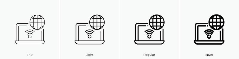 ordenador portátil icono. delgado, luz, regular y negrita estilo diseño aislado en blanco antecedentes vector