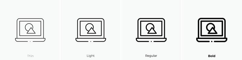 laptop icon. Thin, Light, Regular And Bold style design isolated on white background vector