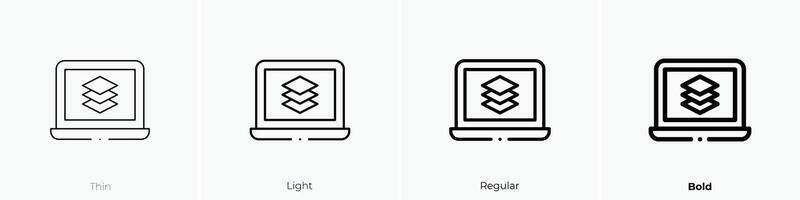 ordenador portátil icono. delgado, luz, regular y negrita estilo diseño aislado en blanco antecedentes vector