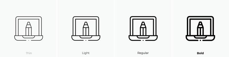 ordenador portátil icono. delgado, luz, regular y negrita estilo diseño aislado en blanco antecedentes vector