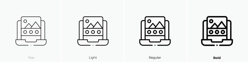 laptop icon. Thin, Light, Regular And Bold style design isolated on white background vector