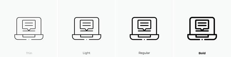 ordenador portátil icono. delgado, luz, regular y negrita estilo diseño aislado en blanco antecedentes vector