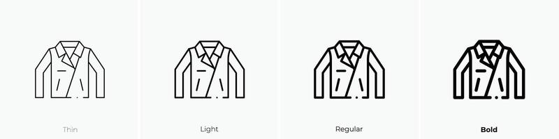 cuero chaqueta icono. delgado, luz, regular y negrita estilo diseño aislado en blanco antecedentes vector