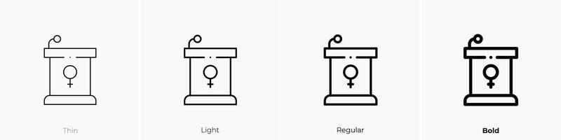 atril icono. delgado, luz, regular y negrita estilo diseño aislado en blanco antecedentes vector