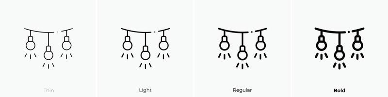 ligero bombillas icono. delgado, luz, regular y negrita estilo diseño aislado en blanco antecedentes vector