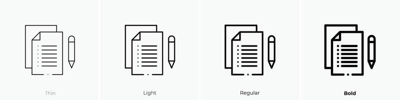 lista icono. delgado, luz, regular y negrita estilo diseño aislado en blanco antecedentes vector