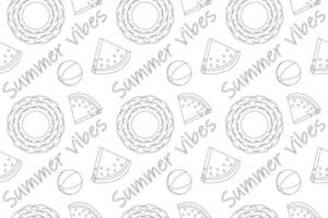 contour drawing of summertime beach balls, sun, and watermelons. Perfect for kids summer coloring activities. Seamless and fun pattern. vector