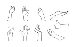 Hand gestures contour outline set collection illustration isolated on white background. Various gestures in flat style vector