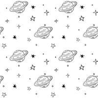 Monochrome seamless pattern with stars and planet. Space background. Space elements. vector