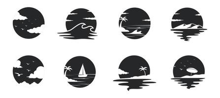 Set of Sunset Logos, Black Template , Silhouette Designs vector