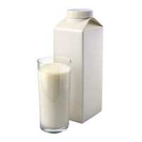 une plein verre de Frais Lait des stands à côté de un non ouvert Lait carton sur une transparent Contexte png