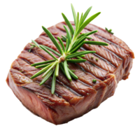 Perfectly grilled steak garnished with fresh rosemary sprigs png