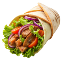 Grilled chicken and fresh veggies wrapped in flatbread, perfect for a healthy meal option png