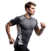 Young man in athletic gear running against a white backdrop png