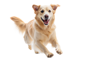 Excited golden retriever joyfully runs against a transparent background png