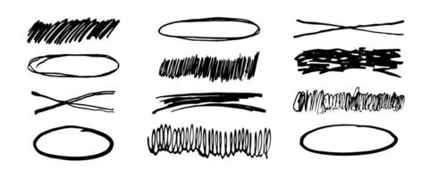 strikethrough underlines, set brush stroke, marker lines grunge curve, wvy free hand marks textured simple borders isolated on white background. Creative collection scribble brush or crayon checks. vector