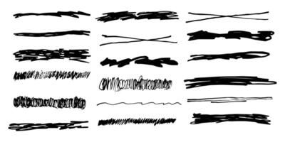 strikethrough underlines, set brush stroke, marker lines grunge curve, wvy free hand marks textured simple borders isolated on white background. Creative collection scribble brush or crayon checks. vector