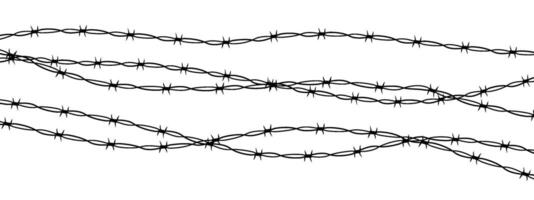 Barbed wire twisted barrier gothic steel boundary, silhouette guard fence, protection isolated on white background. Design element for military, secure object, prison. vector