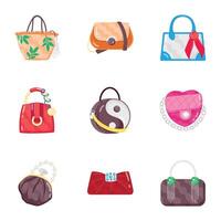 Stylish Ladies Bags Flat Stickers vector