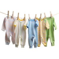 A line of baby clothes hanging on a clothesline png