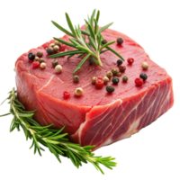 A piece of meat with a sprig of rosemary on top png