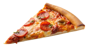 A slice of pizza with pepperoni and tomatoes png