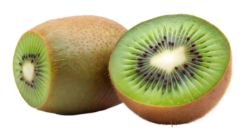 A green kiwi fruit is cut in half png