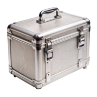 A silver metal case with a handle png