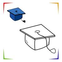 Graduation student cap coloring page. Educational worksheet. Elements for coloring book, design illustrations in the style of outline for kids. vector